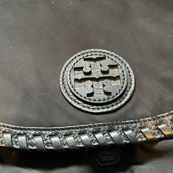 TORY BURCH Leather Trim Monogram Lining Messenger Crossbody Bag LARGE EUC - Picture 2 of 9